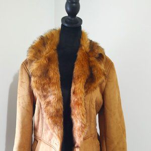 Brown Shearling Mink Faux Fur Coat Jacket large Women's